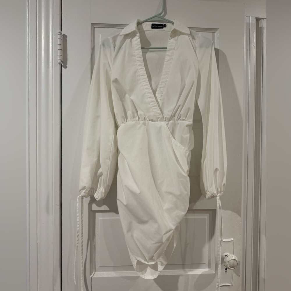 PrettyLittleThing White Long Sleeve Dress